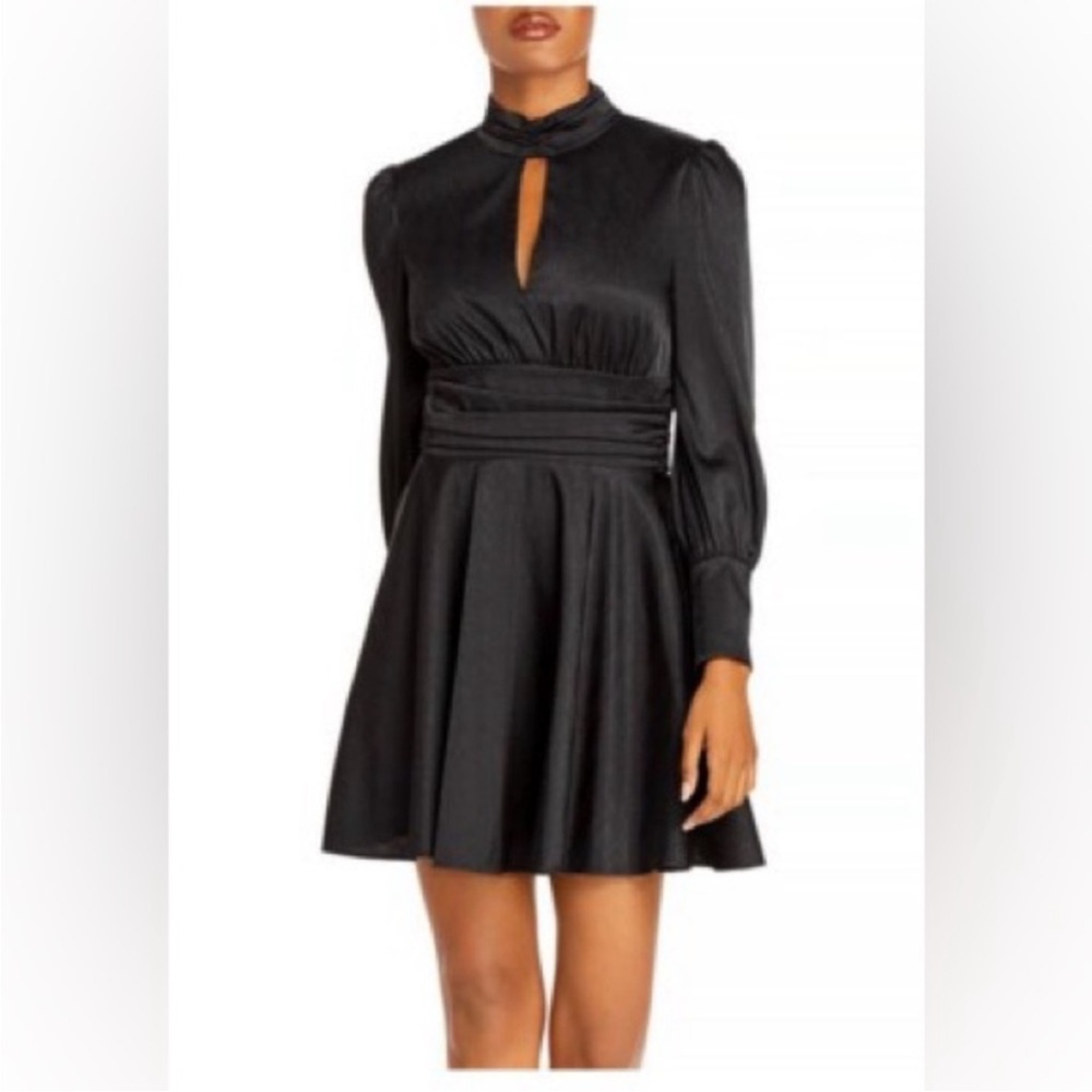 WAYF Black Satin Holly Cutout Mini Dress